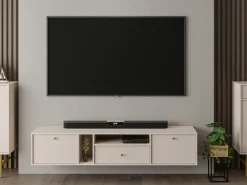 Zestawy Mebli Do Salonu|Szafki Rtv>Lempert Wisząca beżowa szafka RTV z szufladą pod telewizor 180 cm TOKEN beż piaskowy