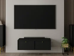 Zestawy Mebli Do Salonu|Szafki Rtv>Lempert Wisząca dwudrzwiowa czarna szafka pod telewizor 120 cm TOKEN czarny grafit
