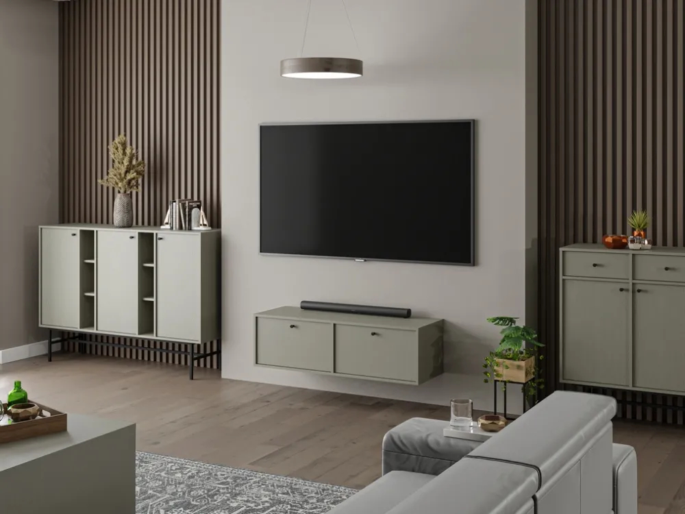 Szafki Rtv>Lempert Wisząca dwudrzwiowa szafka pod telewizor 120 cm TOKEN eukaliptus