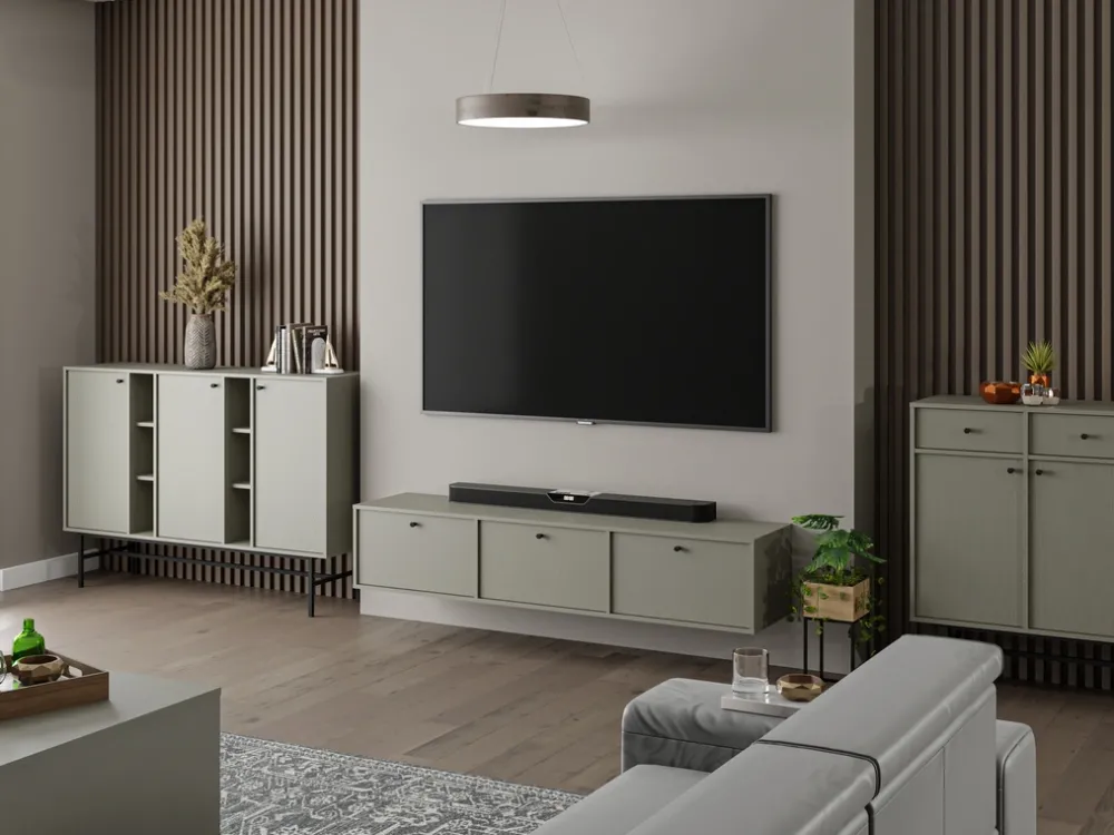 Szafki Rtv>Lempert Wisząca dwudrzwiowa szafka pod telewizor 120 cm TOKEN eukaliptus