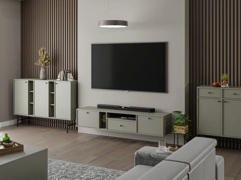 Szafki Rtv>Lempert Wisząca dwudrzwiowa szafka pod telewizor 120 cm TOKEN eukaliptus