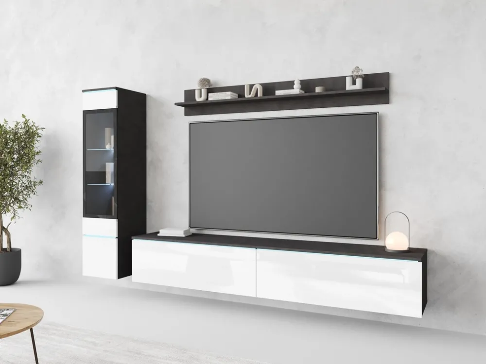 Meblościanki>BRATEX Wisząca meblościanka RTV do salonu biały połysk modułowa VELLORE