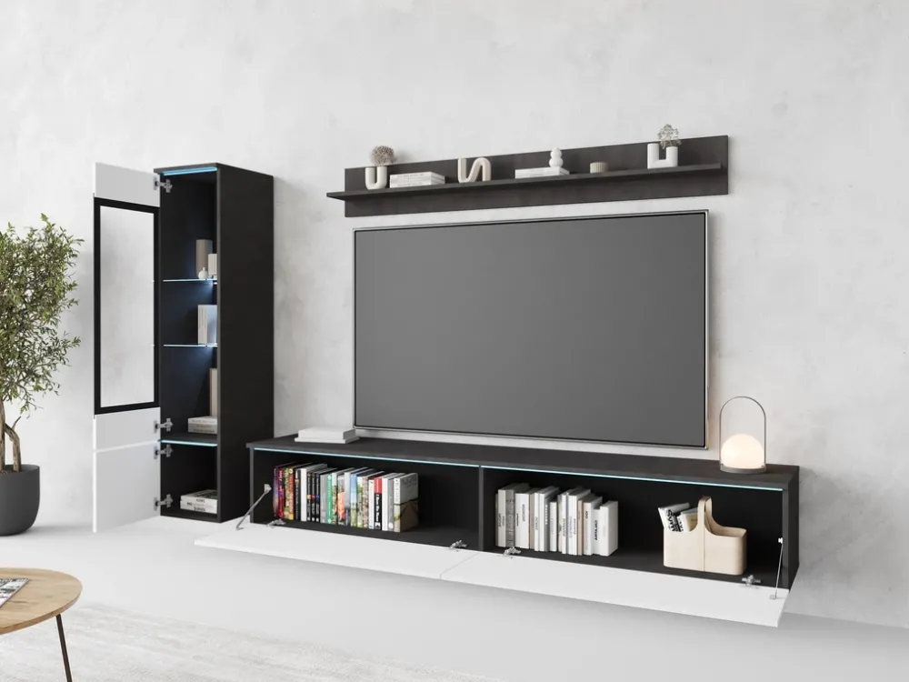 Meblościanki>BRATEX Wisząca meblościanka RTV do salonu biały połysk modułowa VELLORE