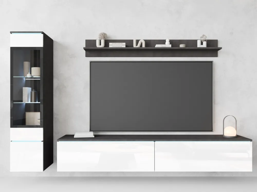 Meblościanki>BRATEX Wisząca meblościanka RTV do salonu biały połysk modułowa VELLORE