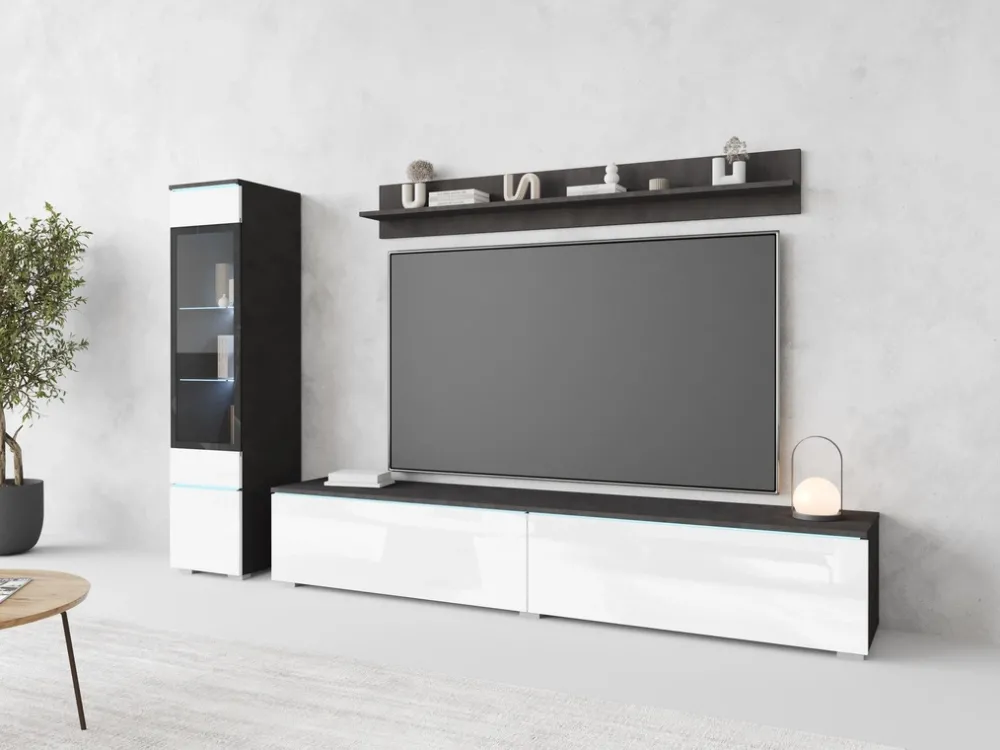 Meblościanki>BRATEX Wisząca meblościanka RTV do salonu biały połysk modułowa VELLORE