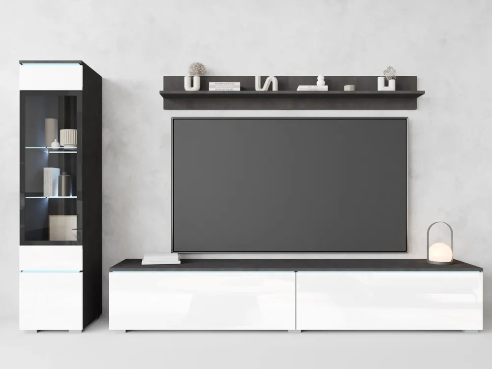 Meblościanki>BRATEX Wisząca meblościanka RTV do salonu biały połysk modułowa VELLORE