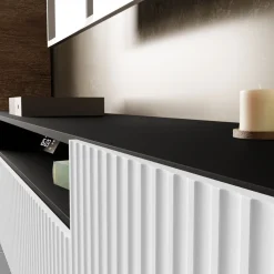 Szafki Rtv></noscript>Arton Wisząca szafka RTV 200 cm z półkami do salonu TAVIO czarno biała