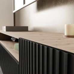 Szafki Rtv></noscript>Arton Wisząca szafka RTV 200 cm z półkami do salonu TAVIO frezowane fronty