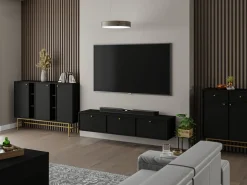 Zestawy Mebli Do Salonu|Szafki Rtv></noscript>Lempert Wisząca szafka RTV pod telewizor 180 cm TOKEN czarny czarny grafit