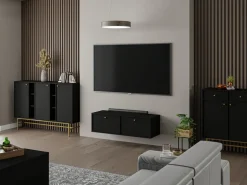 Zestawy Mebli Do Salonu|Szafki Rtv></noscript>Lempert Wisząca szafka RTV pod telewizor 180 cm TOKEN czarny czarny grafit