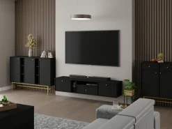 Zestawy Mebli Do Salonu|Szafki Rtv></noscript>Lempert Wisząca szafka RTV pod telewizor 180 cm TOKEN czarny czarny grafit