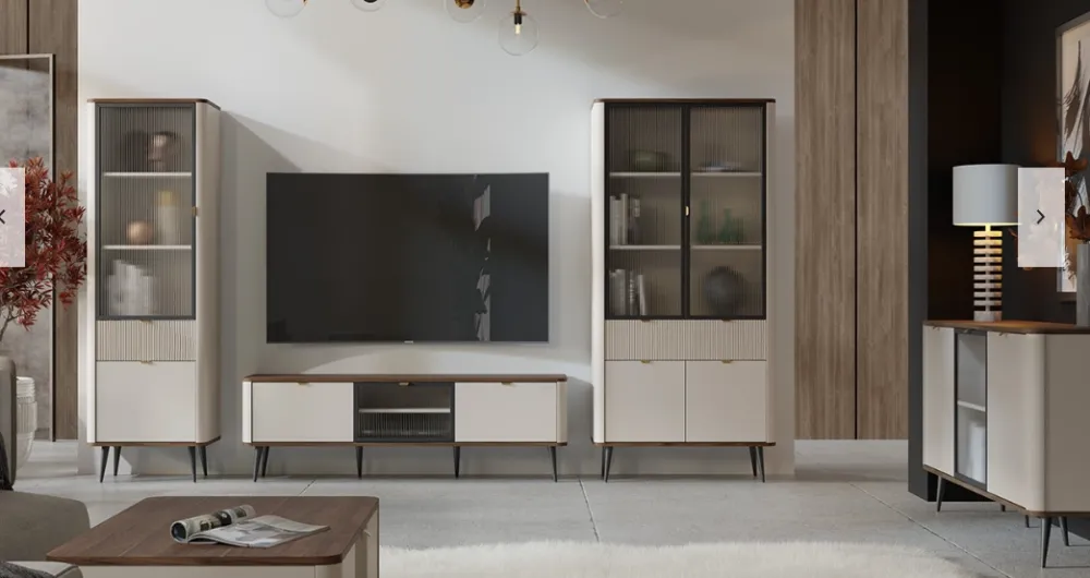 Zestawy Mebli Do Salonu|Witryny>JUREK Witryna do salonu 60 cm z szufladą i półkami MIREL kaszmir