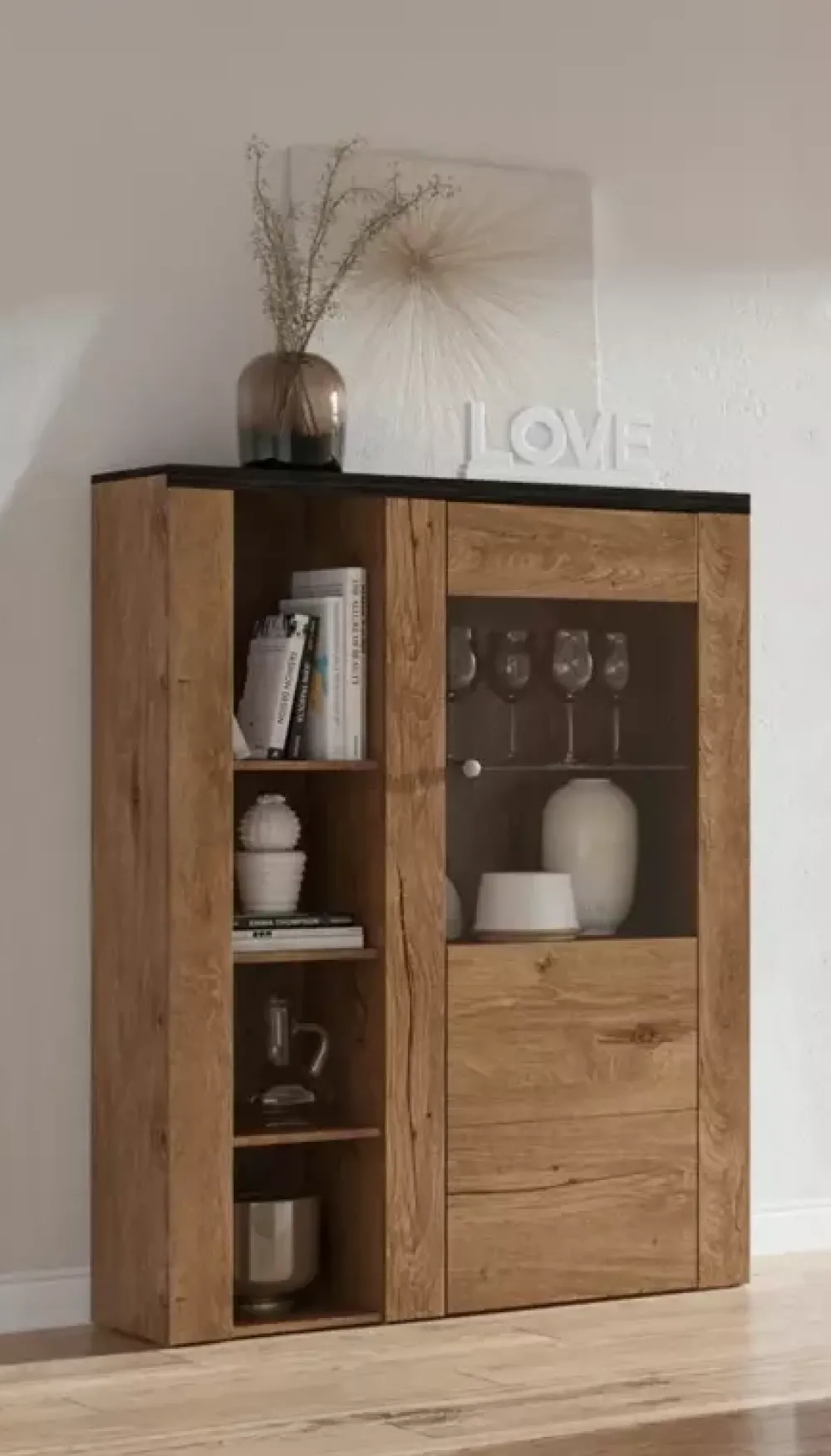 Zestawy Mebli Do Salonu|Witryny>Helvetia Witryna do salonu niska LARONA dąb lefkas