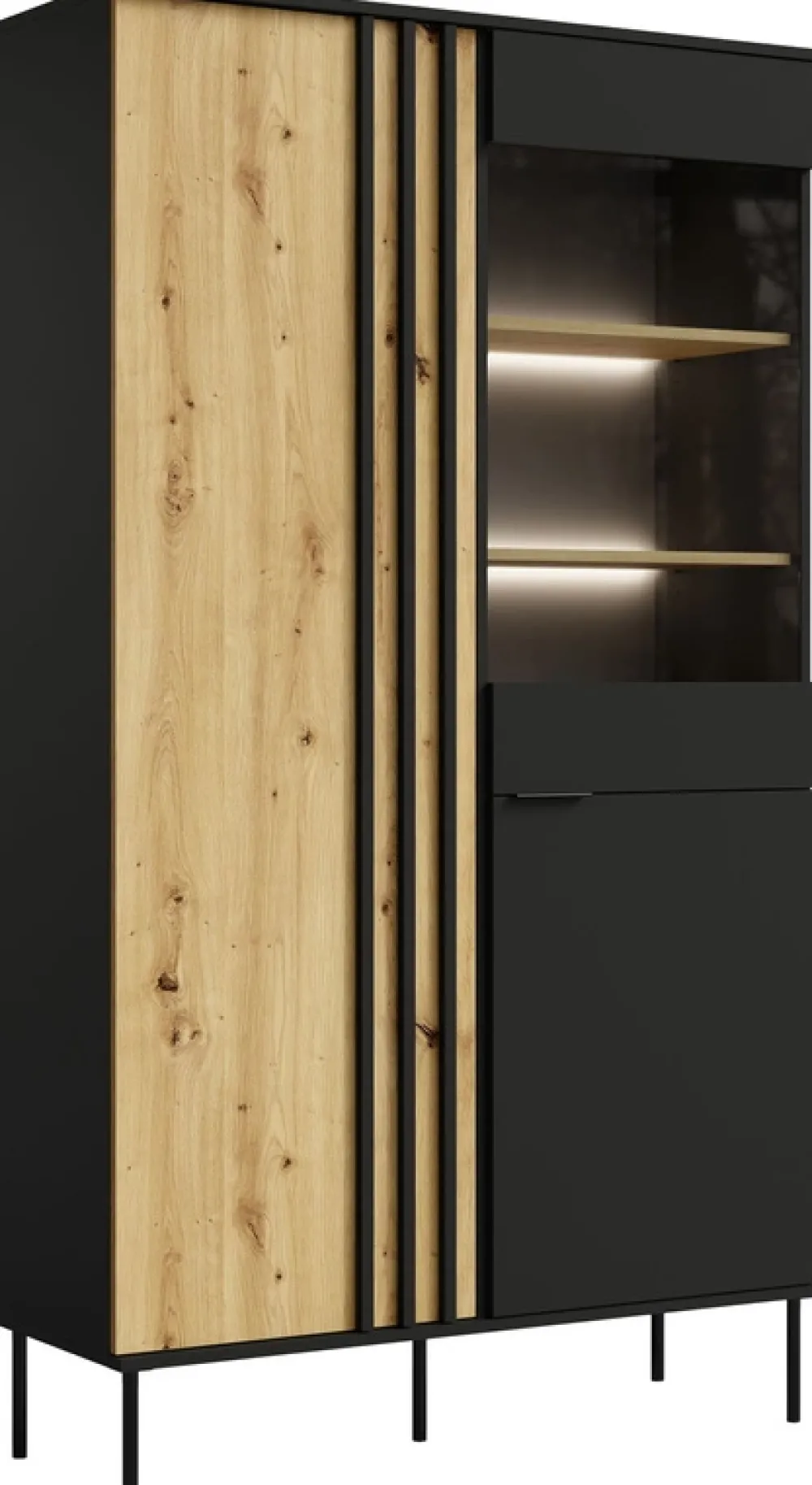 Zestawy Mebli Do Salonu|Witryny>MEBLOSIEK Witryna do salonu przeszklona 110 cm RUSTICA czarna