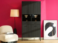 Witryny></noscript>INTER MEBLE Witryna do salonu przeszklona 91 cm VALTEO czarny