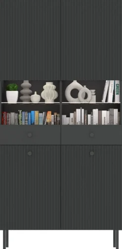 Witryny></noscript>INTER MEBLE Witryna do salonu przeszklona 91 cm VALTEO czarny