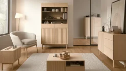 Zestawy Mebli Do Salonu|Witryny></noscript>GAŁA MEBLE Witryna do salonu SOLVO z przeszklonym frontem dąb cremona