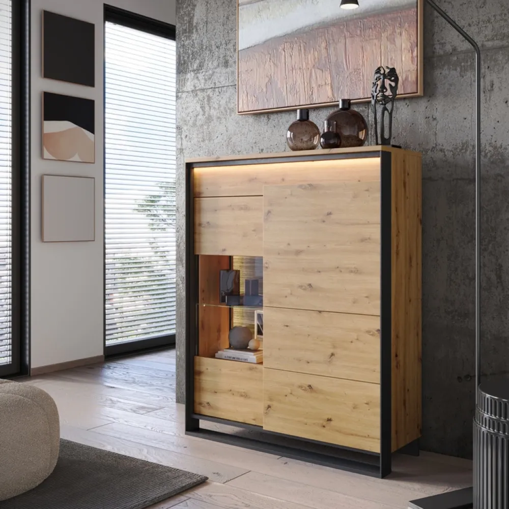 Zestawy Mebli Do Salonu|Witryny>lenart. Witryna do salonu szklane półki QUANT dąb artisan