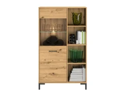 Zestawy Mebli Do Salonu|Witryny></noscript>ML Meble Witryna do salonu w stylu loftowym NEVIO dąb artisan