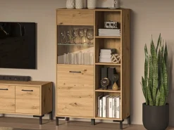 Zestawy Mebli Do Salonu|Witryny></noscript>ML Meble Witryna do salonu w stylu loftowym NEVIO dąb artisan