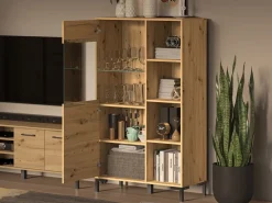 Zestawy Mebli Do Salonu|Witryny></noscript>ML Meble Witryna do salonu w stylu loftowym NEVIO dąb artisan