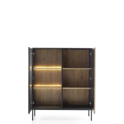 Witryny>PIASKI Witryna do salonu z przeszklonym frontem oświetlenie LED SEWILLA