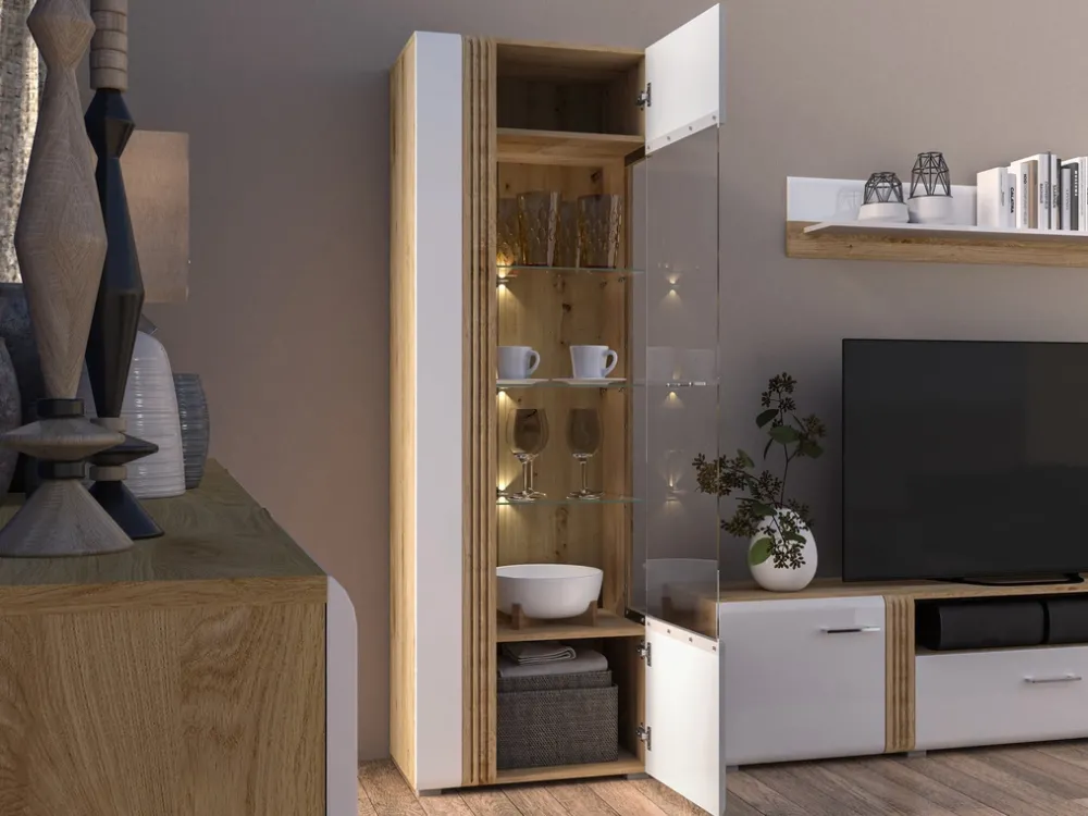 Zestawy Mebli Do Salonu|Witryny>ML Meble Witryna do salonu ze szklanymi półkami 65 cm ADAGIO biały połysk