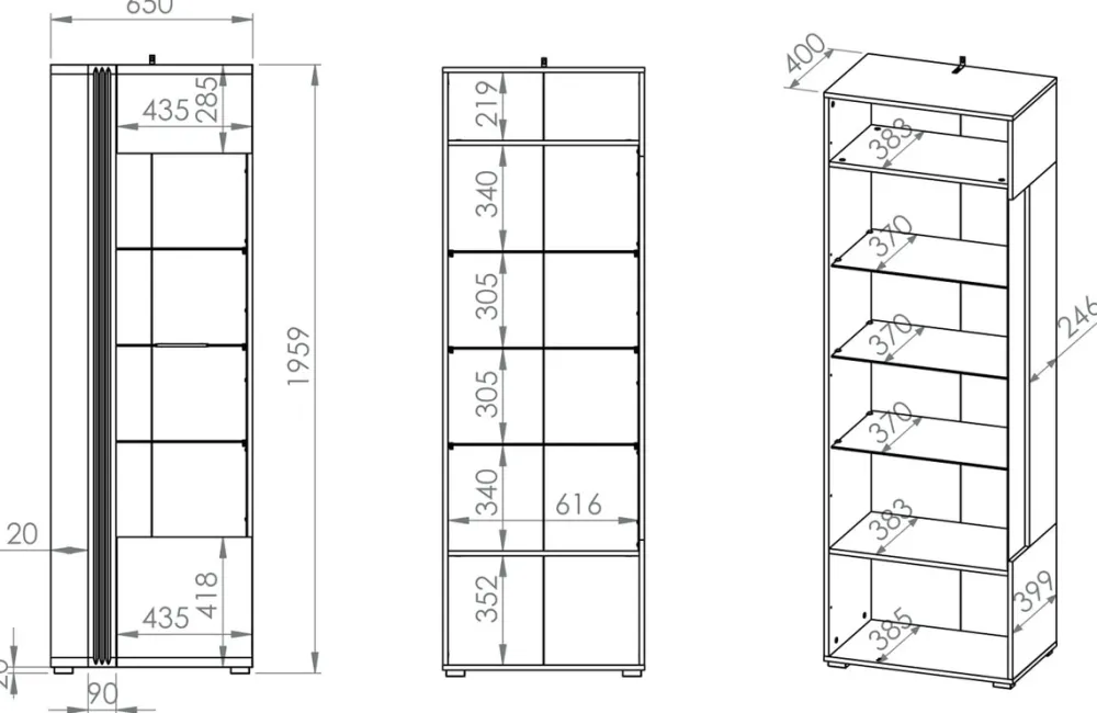 Zestawy Mebli Do Salonu|Witryny>ML Meble Witryna do salonu ze szklanymi półkami 65 cm ADAGIO biały połysk