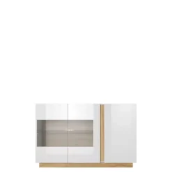 Zestawy Mebli Do Salonu|Witryny></noscript>LASKI Witryna Komoda do salonu biała połysk LINDA