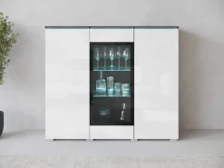 Witryny>BRATEX Witryna na alkohol do salonu VEXA z oświetleniem biały połysk