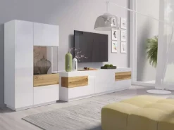 Komody></noscript>Helvetia Witryna niska 80 cm lewostronna KOBE biały połysk