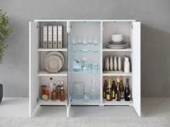 Witryny>BRATEX Witryna salonowa na książki lub alkohol 120 cm z oświetleniem VEXA biały połysk