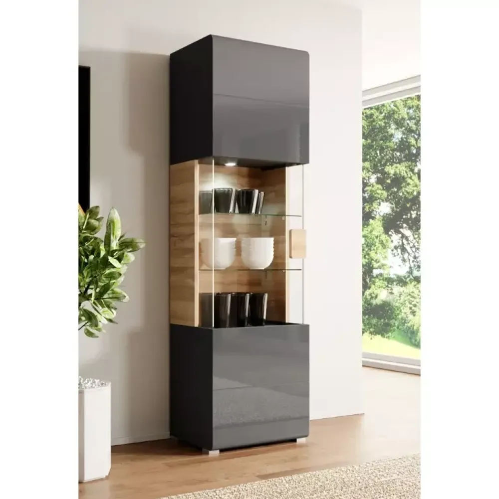 Zestawy Mebli Do Salonu|Witryny>Helvetia Witryna stojąca wysoka TENDER antracyt połysk