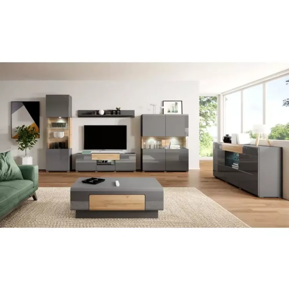 Zestawy Mebli Do Salonu|Witryny>Helvetia Witryna stojąca wysoka TENDER antracyt połysk