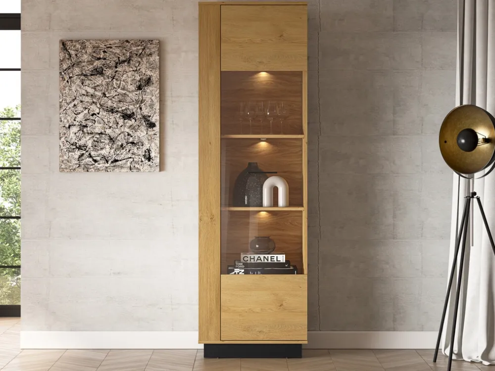 Zestawy Mebli Do Salonu|Witryny>ML Meble Witryna szklana do salonu z podświetleniem MONELLI dąb stylowy