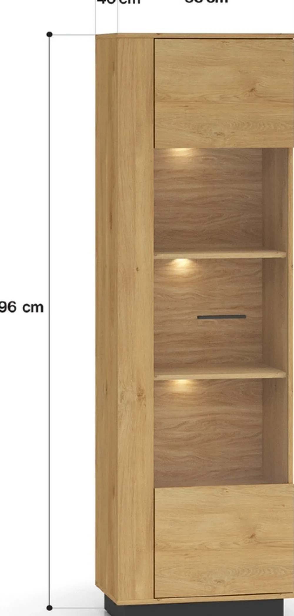 Zestawy Mebli Do Salonu|Witryny>ML Meble Witryna szklana do salonu z podświetleniem MONELLI dąb stylowy