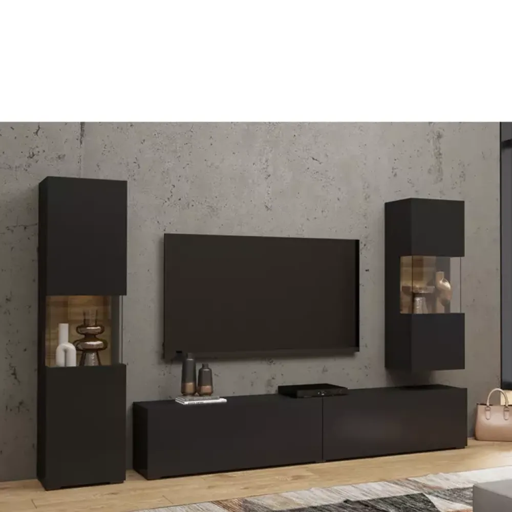 Zestawy Mebli Do Salonu|Witryny>Helvetia Witryna wisząca do salonu czarna AVENTELI