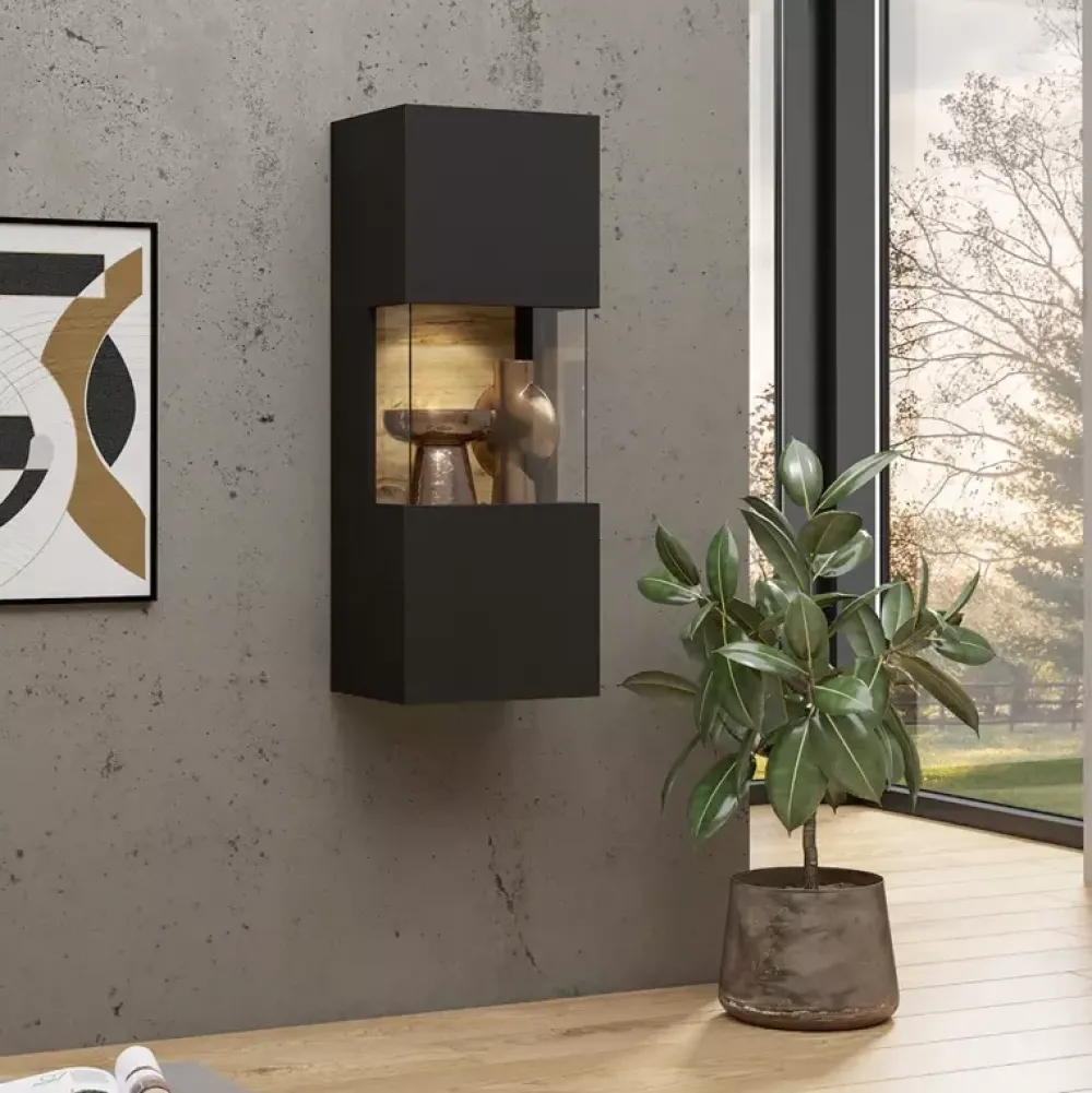 Zestawy Mebli Do Salonu|Witryny>Helvetia Witryna wisząca do salonu czarna AVENTELI