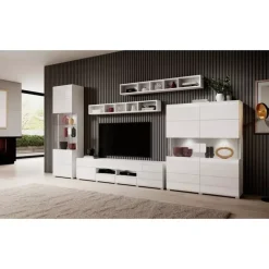 Zestawy Mebli Do Salonu|Witryny></noscript>Helvetia Witryna wysoka TENDER połysk biały