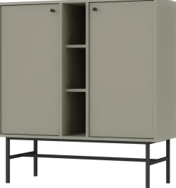 Komody>Lempert Wąska komoda do salonu dwudrzwiowa z półkami 100 cm TOKEN eukaliptus