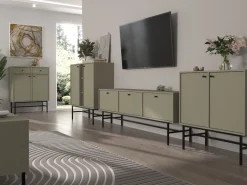 Komody>Lempert Wąska komoda do salonu dwudrzwiowa z półkami 100 cm TOKEN eukaliptus