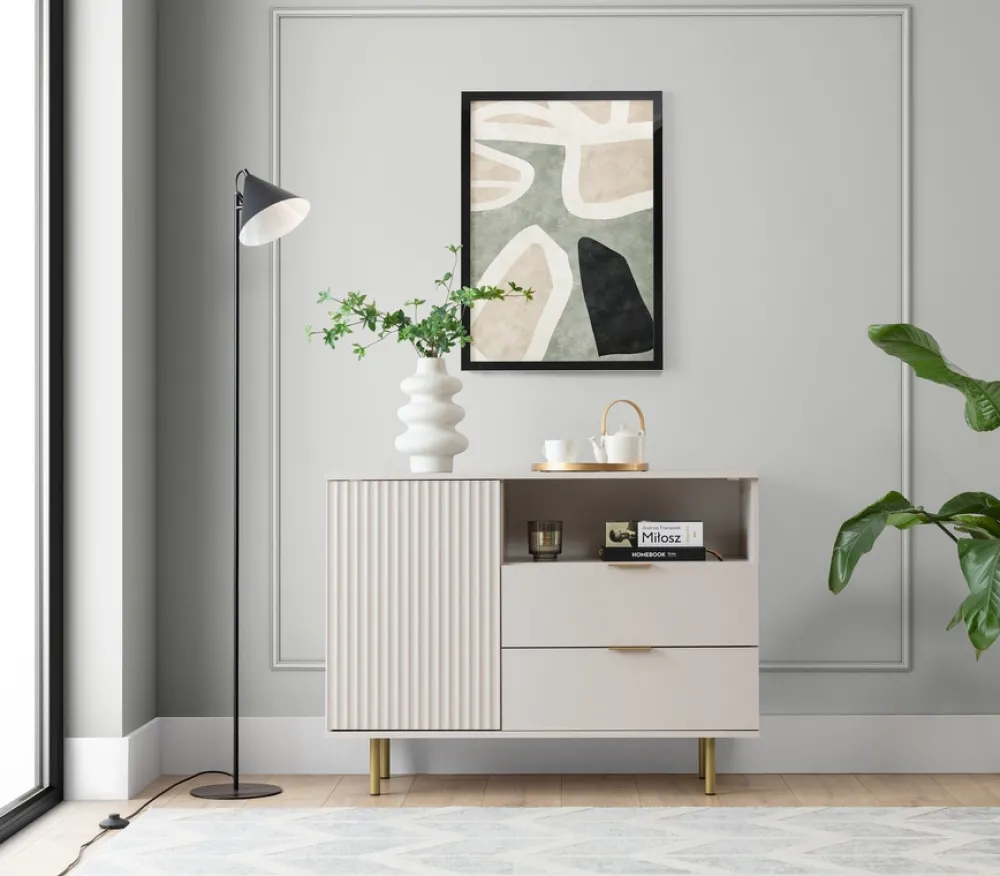 Zestawy Mebli Do Salonu|Komody>GiB Meble Wąska komoda z szufladami do salonu 107 cm NAMASTE kaszmir