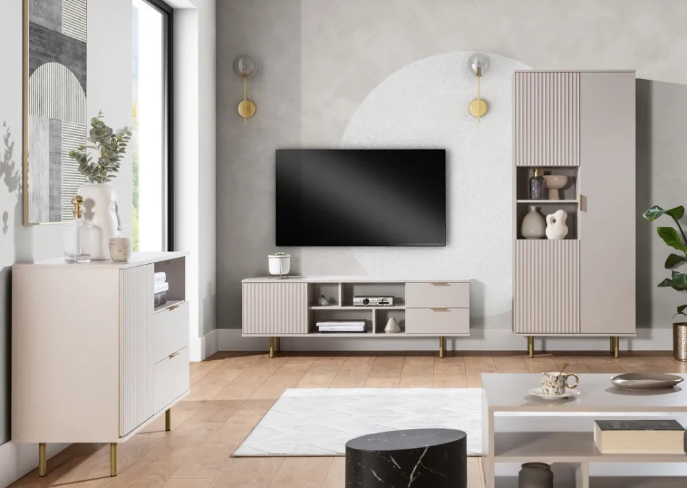 Zestawy Mebli Do Salonu|Komody>GiB Meble Wąska komoda z szufladami do salonu 107 cm NAMASTE kaszmir