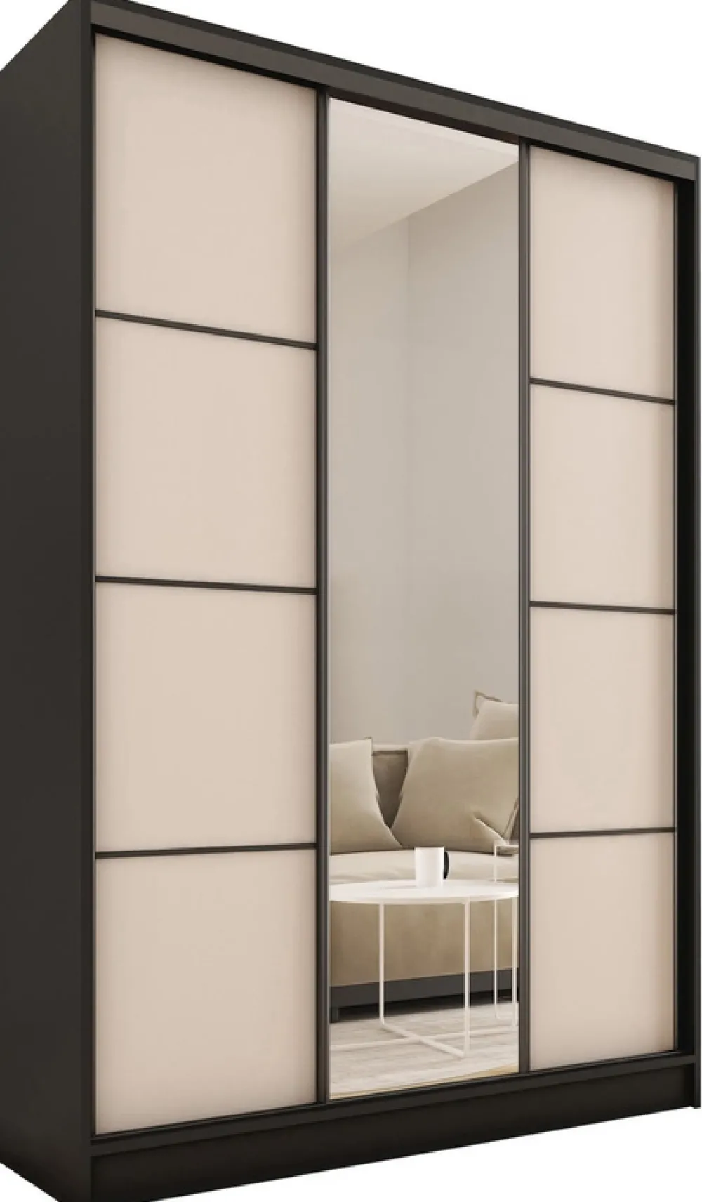 Zestawy Mebli Do Przedpokoju|Szafy Trzydrzwiowe>BROMARKT Wysoka beżowa szafa przesuwna z lustrem 150 cm LOFT MAX