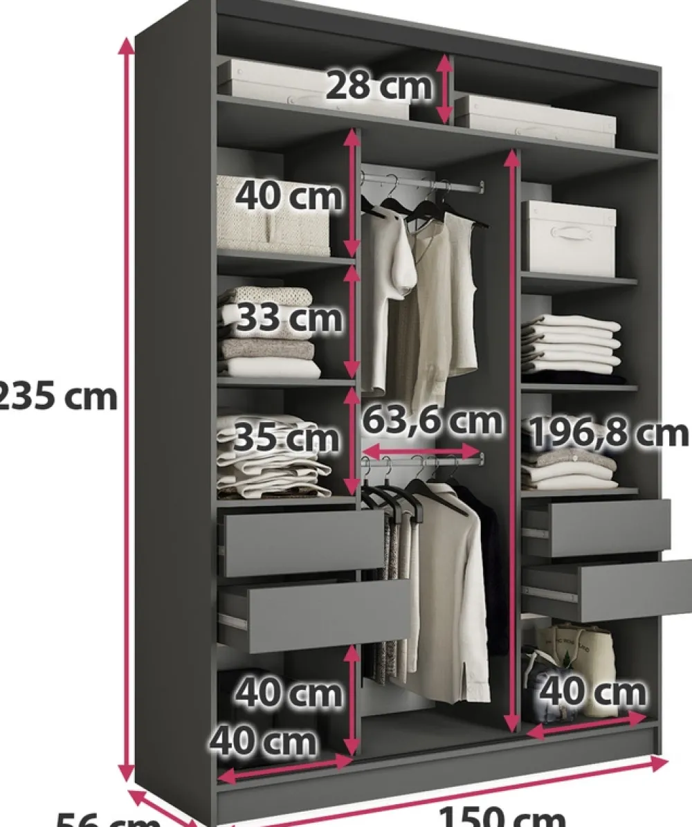 Zestawy Mebli Do Przedpokoju|Szafy Trzydrzwiowe>BROMARKT Wysoka beżowa szafa przesuwna z lustrem 150 cm LOFT MAX