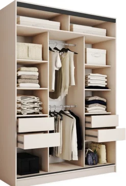 Zestawy Mebli Do Przedpokoju|Szafy Trzydrzwiowe>BROMARKT Wysoka beżowa szafa przesuwna z lustrem 150 cm LOFT MAX beż piaskowy