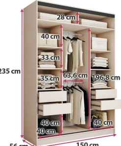 Zestawy Mebli Do Przedpokoju|Szafy Trzydrzwiowe></noscript>BROMARKT Wysoka beżowa szafa przesuwna z lustrem 150 cm LOFT MAX beż piaskowy