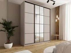 Zestawy Mebli Do Przedpokoju|Szafy Trzydrzwiowe></noscript>BROMARKT Wysoka beżowa trzydrzwiowa szafa przesuwna 200 cm EDGE MAX beż piaskowy