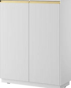 Komody>PIASKI Wysoka biała komoda do salonu z ryflowanymi frontami 103 cm RAVO biały