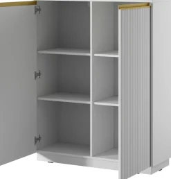 Komody>PIASKI Wysoka biała komoda do salonu z ryflowanymi frontami 103 cm RAVO biały